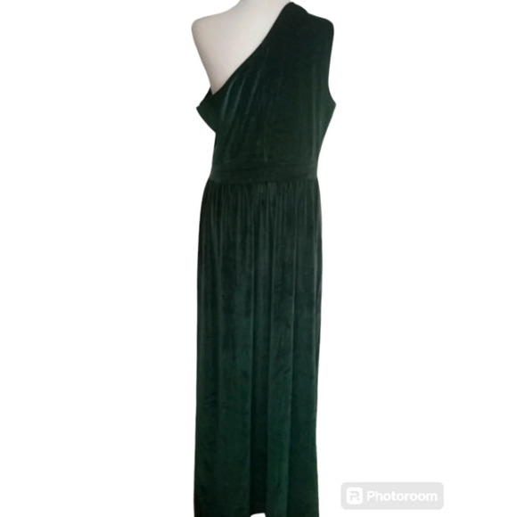 Unbranded Dark Green One Shoulder Full Length Velvet Maxi Dress Size 2XL - Picture 7 of 11